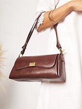 preiswerte Handtaschen und Tragetaschen-Damen Stoffbeutel Aguette Tasche PU-Leder B¨¹ro Einkauf Täglich Schnalle Hohe Kapazität Langlebig Feste Farbe Schwarz Weiß Braun