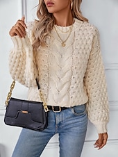 economico Pullover e top-Per donna Felpa Moda Tinta unica Grosso Girocollo Intrecciato Manica lunga Maglie lunghe Maglia Ufficio Bianco Beige Autunno Inverno