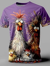 cheap Animal Print T shirts-Men&#039;s Rooster Funny T shirt Short Sleeve T shirt 3D Print Crew Neck Shirt Retro Vintage Casual Street Style Sports Outdoor Holiday Going out Black White Yellow Spring &amp; Summer Clothing Apparel S M L