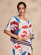  בגדי ריקוד נשים פרחוני קזו'אל יום יומי\קז'ואל שרוול מגיאר משמש מכפלת לא סדירה גדול מדפיס שרוול 4\3 אלגנטית יומי סירה רחב קיץ & אביב סתיו בין עונות