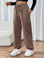 cheap Women&#039;s Cargo Pants-Women&#039;s Sweatpants Chinos Fashion Streetwear Full Length High Waist Plain Pocket Elastic Waistband Comfy Soft Comfortable Micro-elastic Outdoor Street Brown Fall Winter Regular Fit
