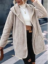 cheap Sherpa Jackets-Women&#039;s Sherpa Jacket Teddy Coat Warm Zipper Pocket Fashion Casual Plain Work Open Front Turndown Loose Fit Long Sleeve Outerwear Black Red Gray Fall Winter