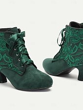 levne 30. léta-dámské viktoriánské šněrovací kotníkové boty - zelené semišové kozačky na vysokém podpatku pro vintage a steampunk kostýmy