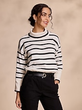 economico maglione da donna-Per donna Felpa A collo alto A coste Maglia Misto lana A campana Autunno inverno Casual / quotidiano Casual quotidiano Manica lunga Banda Bianco S M L