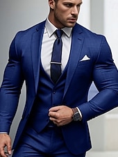 cheap Formal Suits-Men&#039;s Wedding Homecoming Suits Black Sky Blue Business Casual Daily Solid Colored Tailored Fit 3 Piece Single Breasted Two-buttons