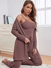 billige Nattøy for damer-kvinners loungewear sett 3 stykker ren farge tilfeldig komfort hjemme komfort stropper stropp topp bukselomme høst vinter hjemmeantrekk