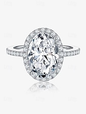 abordables Anillos de mujer-Anillo de compromiso de plata con halo de moissanita para mujer: banda de fiesta brillante de corte ovalado para mujer