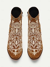 tanie Kowboj i zachodnie buty-damskie brązowe haftowane botki w stylu western z ćwiekami - idealne na nieformalne wyjścia i imprezy rodeo