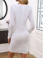 economico Abiti in pizzo bianco-Per donna Abito semplice Mini abito Pizzo Collage Informale Girocollo Manica lunga Bianco Colore