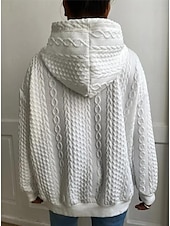 baratos Moletons e Sweatshirts Texturizados-moletom feminino com capuz, moda simples, trabalho, uso diário, casual, com capuz, patchwork, ajuste solto, manga comprida, preto, branco, cáqui, cinza, outono, inverno
