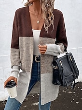 abordables Cardigans et vêtements d&#039;extérieur-Femme Pull Chandail Pull Pull décontracté Décontractées Flexible Géométrique A côtes Col V Tricoté manche longue Hauts réguliers Tricoter Extérieur du quotidien Fin de semaine Rouge vin Automne Hiver