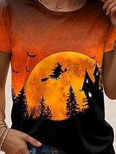  Tricou pentru femei de Halloween grafic cu vrăjitoare imprimeu zilnic casual mâneci scurte guler rotund portocalie vară