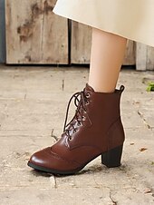 levne Cowboy &amp; Western Boots-dámské hnědé šněrovací viktoriánské boty se středním podpatkem - ideální pro běžné nošení, outdoorové aktivity a víkendové výlety