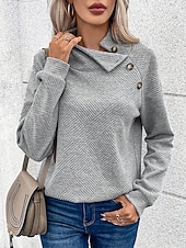 billige Teksturert hettegensere og sweatshirt-designergenser for kvinner mote moderne ensfarget jobb med turtleneck knapper løs passform langermet svart beige grå høst vinter