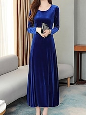 economico Abiti da festa-Per donna Abito semplice Vestito maxi A pieghe Informale Girocollo Manica lunga Nero Rosso Blu Colore