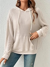 abordables Sweatshirts et Hoodies Texturés-sweat à capuche femme uni col ras du cou manches longues noir vert beige gris automne hiver