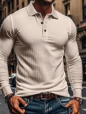  Per uomo Maglia da golf Polo da Golf Casuale Lavoro Bavero Manica Lunga Essenziale Moderno Semplice Bottoni Primavera & Autunno Vestibilità regolare Bianco Maglia da golf
