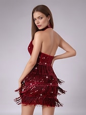 levne Šaty na výroční setkání-pouzdrové flitrové šaty na návrat domů elegantní šaty maškarní dovolená krátké / mini bez rukávů ohlávka s výstřihem z polyesteru se třpytivým střapcem šaty pro dojem 2025