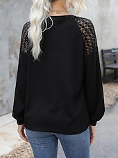 cheap Women&#039;s Dressy Tops-Women&#039;s Pullover Elegant Vintage Fashion Plain Work Dailywear Casual Crew Neck Patchwork Loose Fit Long Sleeve Black Brown Green Fall Winter