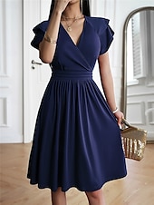 voordelige midi-zwarte jurk-Dames Mini-jurk Zwarte jurk Afstudeerjurk Casual jurk A lijn jurk Streetwear Basic Casual Vakantie Straat Feestdagen Normale pasvorm Korte mouw V-hals Zwart Bordeaux Marineblauw blauw Zomer