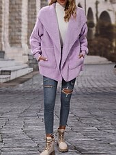 preiswerte Puffers &amp; Parka-Damen Fleecejacke Teddy-Mantel Hoodie Jacke warm halten Atmungsaktiv Tasche Innenfutter aus Fleece Brautkleider schlicht Glatt Urlaub Strasse Freizeitskleidung Ausgehen Öffnung vorne Kapuzenpullover