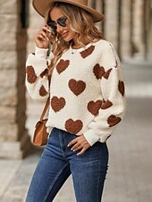levne Mikiny a mikiny-dámská mikina elegantní móda comfrt fleece srdce práce denní nošení ležérní posádka krk patchwork dlouhý rukáv khaki podzim zima