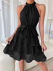 cheap Mini Black Dress-Women&#039;s Mini Dress Graduation Dress Casual Dress Summer Dress Plain Dress Streetwear Basic Casual Vacation Street Holiday Regular Fit Sleeveless Halter Neck Black Red Blue Purple Summer