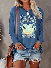 ieftine Umor &amp; Citate tricou-Pentru femei Tricou Pasăre Scrisă Casual Manșon Lung Rotund Topuri obișnuite Zilnic Imprimeu Albastru piscină Primăvara &amp; toamnă Primăvară, toamnă, iarnă, vară