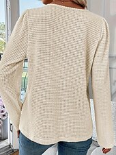 お買い得  女性用のプレーントップス-レディース ブラウス スタイリッシュ モダン ルーシュ 長袖 レギュラー トップス クルーネック 仕事 デイリー ホワイト 春 秋