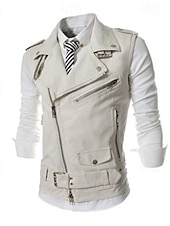 preiswerte Men&#039;s Vest-Herren Weste Lederweste Täglich Verabredung Urlaub Modisch Brautkleider schlicht Frühling &amp; Herbst Tasche Polyester Komfortabel Glatt Reisverschluss Kargen Regular Fit Schwarz Weiß Rote Weste