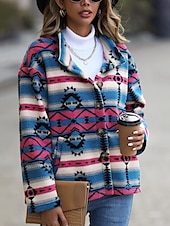 billiga Blazers och kostymer-Dam Vinterkappa Fritids- Helgdag Dagliga kläder Höst Vinter Normal Täcka Hög krage Normal Stylish Ledigt Jacka Långärmad Geometrisk Slimmad passform Blå