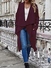 preiswerte Strickjacken und Oberbekleidung-Damen Pullover Jacke Stilvoll Feste Farbe Öffnung vorne Tasche Fledermaus Ärmel Langarm Lange Oberteile Stricken Arbeit Schwarz Wein Herbst Winter