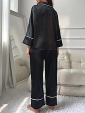 voordelige Nachtkleding voor dames-dames pyjama sets pure kleur mode comfort thuis dagelijks bed imitatie zijde zijde ademend revers lange mouw shirt broek knoop zak herfst thuis outfits