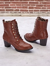 levne Cowboy &amp; Western Boots-dámské hnědé šněrovací viktoriánské boty se středním podpatkem - ideální pro běžné nošení, outdoorové aktivity a víkendové výlety