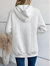 baratos Moletons e Sweatshirts Texturizados-moletom feminino com capuz, moda trabalho, uso diário, casual, com capuz, bolso, solto, manga comprida, branco, outono inverno