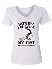 tanie Humor &amp; Cytaty koszulka-damska koszulka casual cat letter print krótki rękaw regular top dekolt w serek codzienny jasnoszary lato jestem w porządku