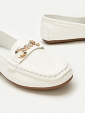preiswerte Damenschuhe-Damen Halbschuhe Klassische Loafer Outdoor B¨¹ro Täglich Strass Schnalle Flacher Absatz Runde Zehe Geschäftlich Brautkleider schlicht Komfort Kunstleder Halbschuhe Mandelfarben Schwarz Weiß