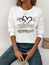 billiga Tröjor och tröjor-dam sweatshirt hjärta leopard street dailywear print mode casual crew neck långärmad mikroelastisk höst vinter comfrt andas mjukt tyg