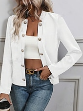 billige Blazere og dresser-Dame Mote Gatemote Blazer Joggebukser Langermet Skjortekrage عادي Arbeid Arbeidstøy Svart Hvit Navyblå Høst Normal