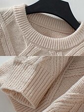 abordables Couleurs unies-Femme Pull Chandail Décontractées Couleur unie Géométrique Col Ras du Cou Tricoté manche longue Hauts longs Tricoter Travail Noir Beige Automne Hiver