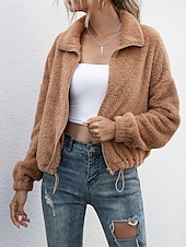 abordables Doudounes &amp; Parkas-Femme Veste Polaire Manteau en peluche Chaud Respirable Zippé Poche Doublé en Polaire Décontractées Bloc de couleur Vacances Plein Air Usage quotidien Sortie fermeture Éclair Col rabattu Standard