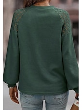 cheap Women&#039;s Dressy Tops-Women&#039;s Pullover Elegant Vintage Fashion Plain Work Dailywear Casual Crew Neck Patchwork Loose Fit Long Sleeve Black Brown Green Fall Winter