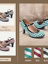 levne 50. léta 20. století-Dámské Podpatky Retro Mary-jane Práce Denní Pléd Barevné bloky Přezky Vysoký úzký Oblá špička Elegantní Vinobraní PU Látka Spona Černobílá bílá a zelená Červená