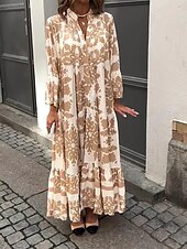 levne Elegantní květinové šaty-dámské šaty na směnu grafický potisk košile límeček maxi šaty elegantní stylové denní dovolená dlouhý rukáv léto jaro
