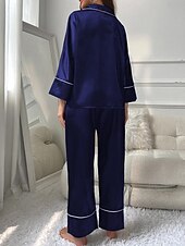 voordelige Nachtkleding voor dames-dames pyjama sets pure kleur mode comfort thuis dagelijks bed imitatie zijde zijde ademend revers lange mouw shirt broek knoop zak herfst thuis outfits