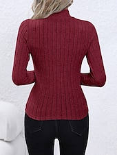 cheap Plain Tops-Women&#039;s Shirt Solid Color Stylish Modern Long Sleeve Turtleneck High Neck Regular Tops Work Red Fall Winter