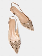 cheap Casual-Women&#039;s Gold Embellished Pointed Toe Slingback Flats with Crystal Detailing - Luxurious Bridal Shoes for Weddings and Special Events