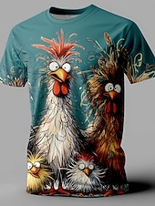 cheap Animal Print T shirts-Men&#039;s Rooster Funny T shirt Short Sleeve T shirt 3D Print Crew Neck Shirt Retro Vintage Casual Street Style Sports Outdoor Holiday Going out Black White Yellow Spring &amp; Summer Clothing Apparel S M L