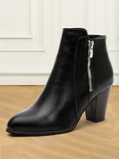 cheap Vintage Boots-Women&#039;s Brown Faux Leather Ankle Boots with Side Zipper and Block Heel - Vintage Style for Casual and Dressy Occasions