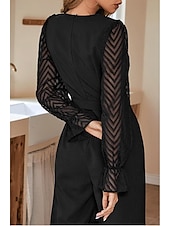 abordables Robe noire-Femme Normal Combinaison Elégant Couleur unie manche longue Ample Col V Maille Patchwork Bureau Travail Mince Noir Automne